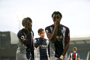 Mo Faal of West Bromwich Albion celebrates after scoring a goal to make it 2-0 with Quevin Castro of West Bromwich Albion during the Premier League Cup / PL Cup at The Hawthorns on May 3, 2022 in West Bromwich, England. (Photo by Adam Fradgley/West Bromwich Albion FC via Getty Images)...