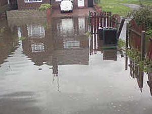 Supporting image for story: Bins float away as street hit by flood