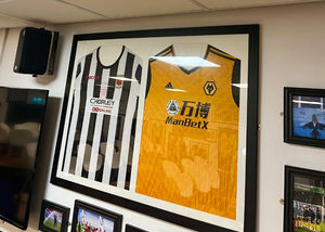 The Chorley & Wolves shirts have pride of place at Chorley FC following their 2021 FA Cup 4th round match 