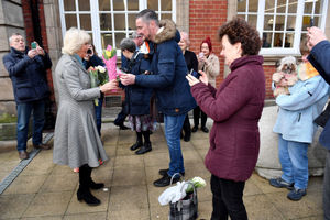 The Duchess of Cornwall is greeted by members of the public during the official opening of Lichfield Street Hub at the Walsall Central Library and Archives