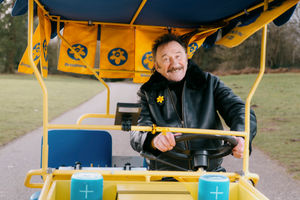 Paul will be stopping in Birmingham city centre with with the ‘Daff bike’, a Marie Curie-branded ‘Chuckle bike’.