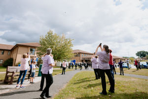 The "Thank U NHS" Spitfire as it flew over The Princess Royal Hospital this morning