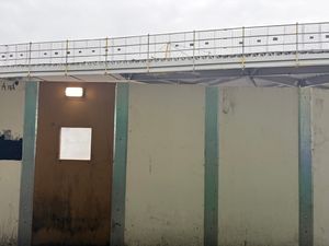 The view of hoardings around the Dudley Interchange from Dubliners Bar on Birdcage Walk in Dudley. PIC: Gurdip Thandi LDR