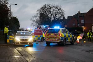 Emergency services at the scene in Longden Road, Shrewsbury, at junction of Belle Vue Gardens and Kingsland Road