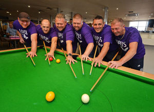 Danny Head, Geoff Purcell, Keith Unitt, Tony Cooper, Craig Longo, and Martin Cook honour the memory of Emma Unitt through a day of activities