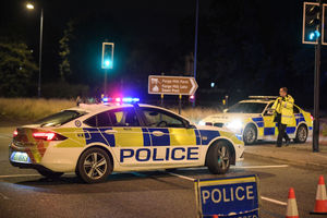 Police at the scene of the collision in Newton Road, in West Bromwich. Photo: SnapperSK