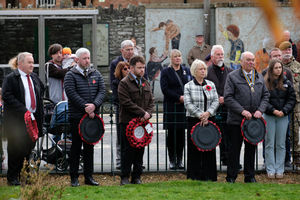 Builth Wells County Councillor Jeremy Pugh and representatives from many other groups and organisations laid wreaths at the service. Pic by Andy Compton