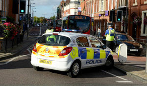 Police stopped the traffic flowing out of the city centre on Stafford Street, Wolverhampton