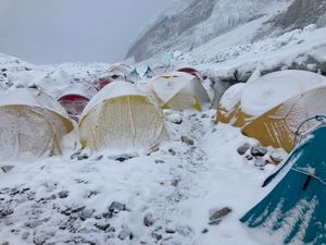 The tents at Camp 2 on the Everest trek, where Adam had 57 per cent oxygen levels.