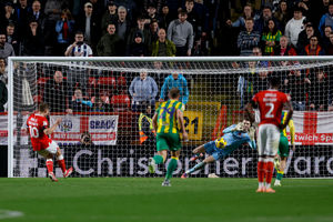 Josh Griffiths was the first-half hero after his penalty save. (Photo by Adam Fradgley/West Bromwich Albion FC via Getty Images)
