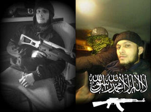 Ahmed holding a toy gun, and right, in another image from his computer