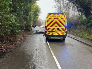 Supporting image for story: Ambulance and fire crews respond after car ends up on roof in Broseley