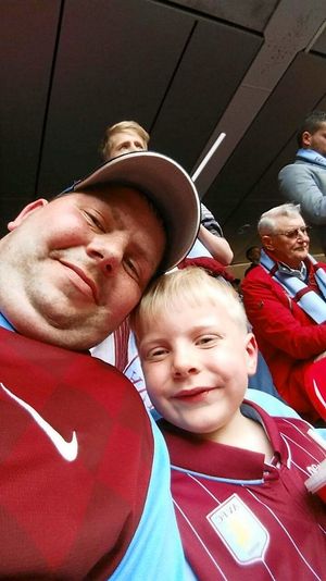 Villa fan Andy Steward with son Hayden at the FA Cup Final