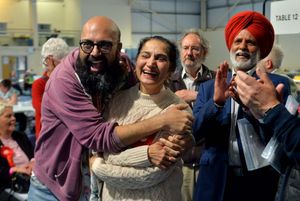Labour: Ranbir Kaur Sahota gets a hug after her win