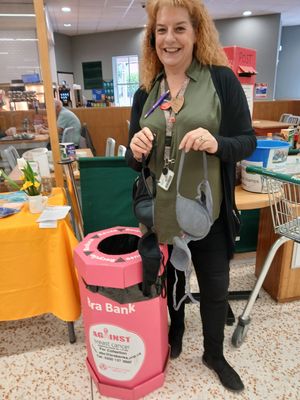 Duty Manager Alison Bowen with the bra bin