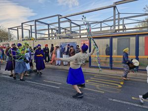 Some of the people in the procession were demonstrating art displays