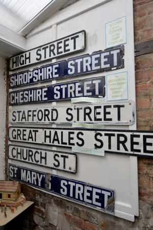 Some old street signs from Market Drayton town, some of them for roads that been renamed