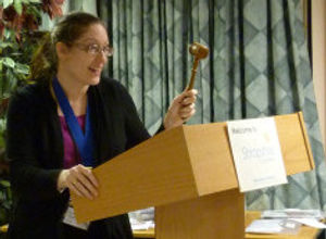 Sam Warner wields the gavel at a meeting of Shropshire Speakers – Picture by Jim Hawkins