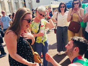 Supporting image for story: He gets a medal, she gets an engagement ring: Gareth's marathon ends with big question