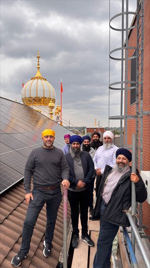 Solar panels on the roof at Guru Nanak Gurdwara Smethwick