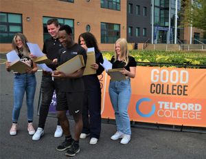 Telford College A level and vocational students celebrate their results.