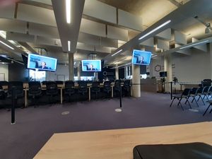 A council officer\'s face beams out over a meeting of Telford & Wrekin Council\'s governance committee. Picture: LDRS