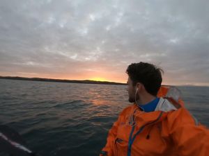 Adam out in the Irish Sea, completely alone