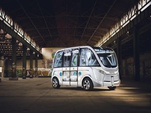 Supporting image for story: A self-driving shuttle was involved in a crash on its first day