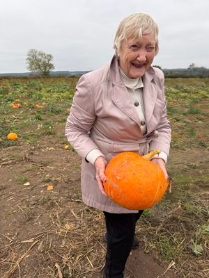 Resident from HC-One’s Littleton Lodge Care Home pumpkin picking at Lower Drayton Farm