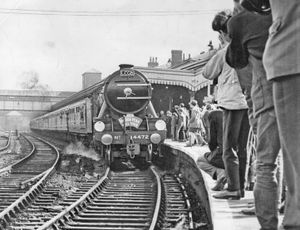After over half an hour's delay the Flying Scotsman passed through Wolverhampton low Level Station on its way to Cheadle Heath in this archive picture. 