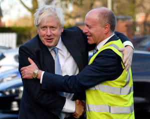 Boris Johnson was greeted by Dudley North MP Marco Longhi at Holden's Brewery