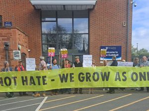 Supporting image for story: 'Take a different path': Protestors gather outside Shropshire Council HQ as new administration takes the helm - here are their demands