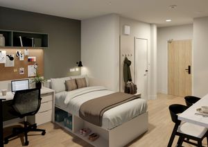 One of the student bedrooms in the new Haüs student living development in Edgbaston