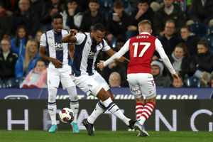 Matt Phillips of West Bromwich Albion and Mark Sykes of Bristol City  during the Sky Bet Championship between West Bromwich Albion and Bristol City at The Hawthorns on October 18, 2022 in West Bromwich, United Kingdom. (Photo by Adam Fradgley/West Bromwich Albion FC via Getty Images).