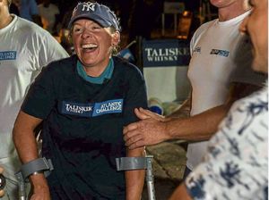Kelda Wood at the finish after rowing 3,500 nautical miles. 
