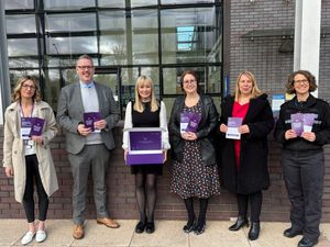 RoadPeace’s Abbie Brookes, Resilience Building Programme Coordinator, PCC John Campion, RoadPeace group member Stacey Roalfe, RoadPeace’s Lucy Harrison West Mercia Project and Outreach Coordinator, and Kate Gynn Victim Care Coordinator and, West Mercia Police’s Detective Inspector Stephanie Arrowsmith.