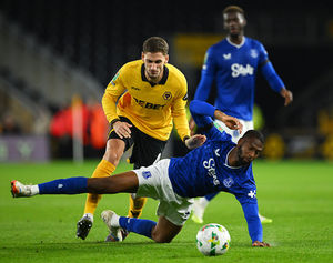Beto of Everton is challenged by Santiago Bueno (Photo by Clive Mason/Getty Images)