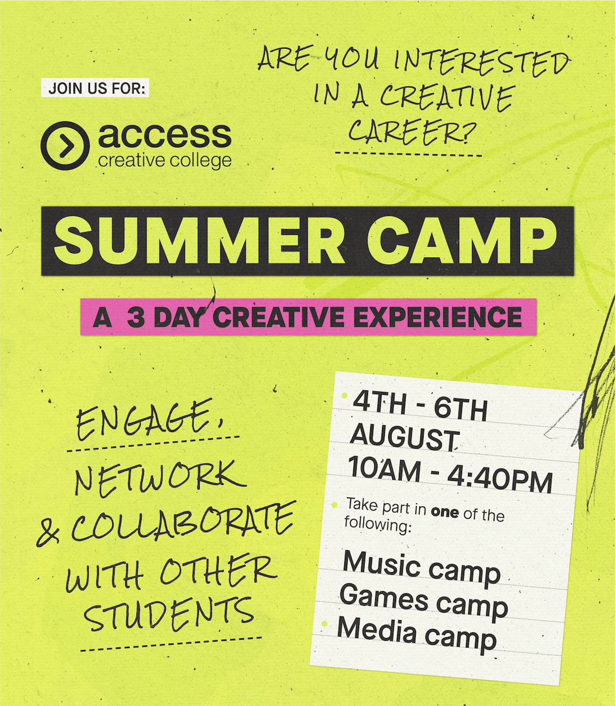 Access Creative College announce brand-new ‘Summer Camps’ for young creatives Access Creative College announce brand-new ‘Summer Camps’ for young creatives