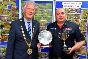 Town mayor Roger Smith with his son Mark, who accepted first prize in the Best Public Building nomination for Market Drayton Fire Station