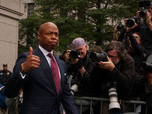 New York City mayor Eric Adams departs a Manhattan court after an appearance, in New York