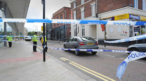 Police at the scene this afternoon