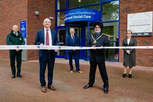 From left, Anthony Marsh, Professor Geoff Layer, Martin Chambers, Amrik Jhawar and Mandy Thorn officially opening the new health training centre