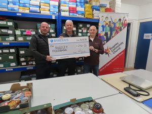 From Left to right - Steve BANKS (Chase Pub Manager) Paul BRYAN (Hagley Bowls Club Treasurer) Dave WEBB (Foodbank Manager)