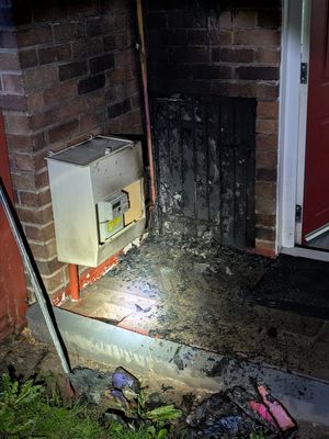 The fire service picture showed how the blaze was close to both the electricity and gas supply. Picture: Ellesmere Fire Station.