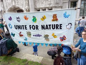 A banner carried by Shrewsbury residents