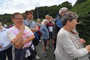 Crowds watched the convoy pass from a bridge