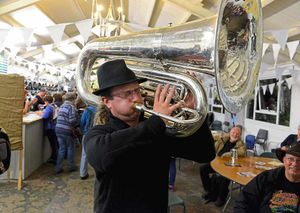 Where there's folk there's brass – music fans get an earful from this enthusiastic tuba player during the Shrewsbury Folk Festival