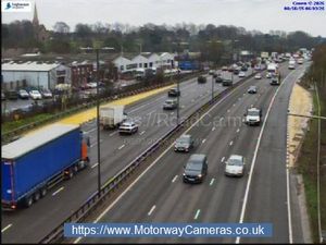 The hard shoulder is closed on the M6 northbound between junctions 6 and 7 this morning. (Photo: www.motorwaycameras.co.uk)