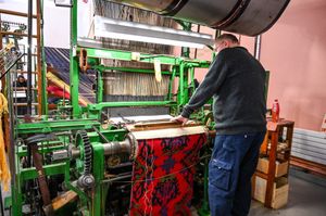 An image shows the inside of The Museum of Carpet, in Kidderminster, Worcestershire.