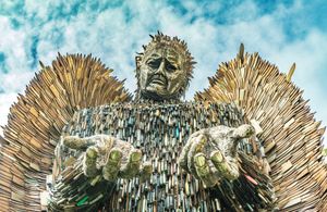 The Knife Angel sculpture  by Alfie Bradley made from over 100,000 seized blades